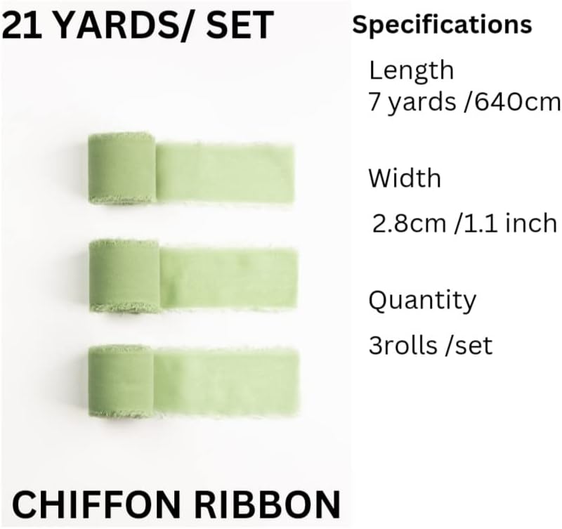 3 ролни рачно изработени раб шифон свилена лента 1,5 × 7yd мудрец зелена лента поставена за покани за венчавки, невестински букети, завиткување