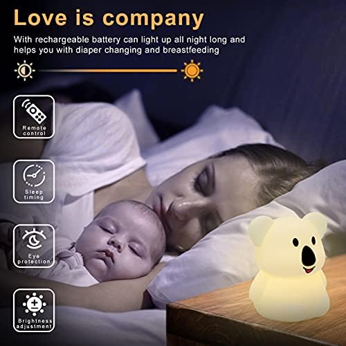 Koala Детска ноќна светла за спална соба-кут-ламба за девојчиња, преносна ноќна светло светло со далечински USB-полнеж во боја