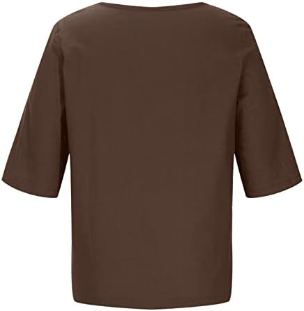 Цветни печати лабави вклопуваат маички за тинејџерка кратка 1/2 ракав екипаж на вратот Спандекс постелнини врвови кошули женски жени