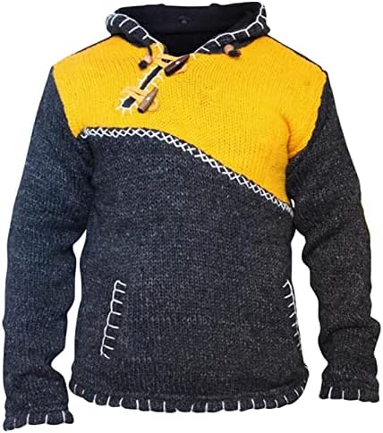 Мажи ретро качулка трикотажа во боја блок за Ноќта на вештерките Костум лабава плетена маичка за џемпер со качулка со качулка