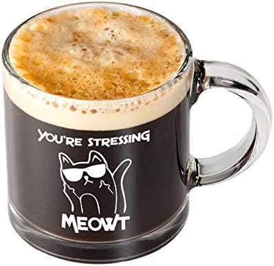 Нагласувате Мјаут Мачка Кригла-13оз Проѕирна Стаклена Шолја За Кафе-Смешни Мачки Љубовник Шолја За Кафе-Совршена Чаша За Чај За Најдобра Мајка