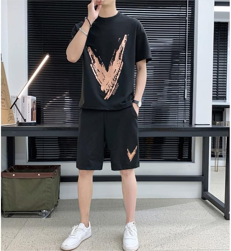 Феер летна машка маица постави две парчиња спортска облека костум кошаркар спортска фитнес печатена машка костум за кратки ракави плус