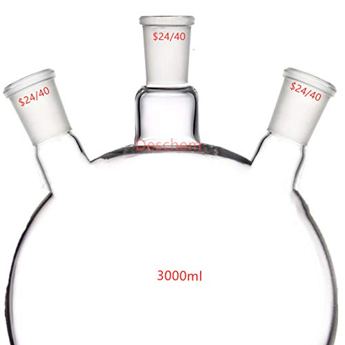 Deschem 3000ml, 24/40,3-вратот, Flass Flask Flask, три врат, лабораториско шише за вриење