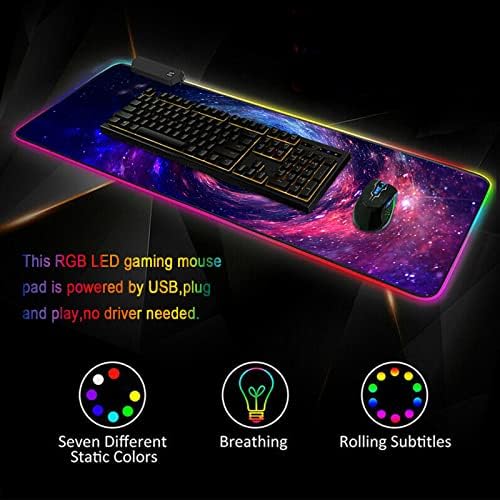 Roxooze Gaming Gaming Pad Pad XXL, голема RGB LED LED глушец подлога со нелизгална гума, продолжена биро со мазна површина водоотпорна