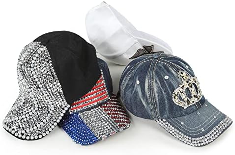 Бејзбол капа Сонце капа Rhinestone Sequin Cap Diamond Bling Hat Cute Cool Cool Chats Model Chomcher Chaps за жени мажи