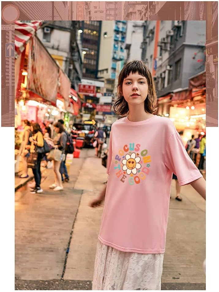 Фокусирајте се на добрите преголеми графички маици жени маргаритка симпатична цветна трендовски девојки пред-кошула