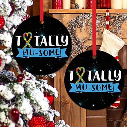 Тотално аузомска аутизам новогодишна елка што висат украси подарок за аутистичко дете Божиќни украси аутизам свесност за празник сегашни