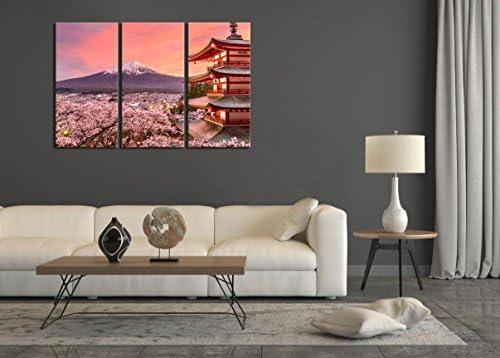 3 панели пејзаж wallиден декор Јапонија Чуреито Пагода и планината Фуџи во пролетта со цреша цветања сценографии срамни wallидни