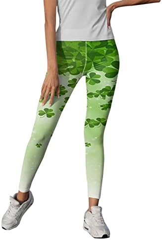 Денот на Иус Сент Патрик Зелени хеланки за жени со високи половини за трчање по јога хеланки Блажени и среќно четкано вежбање панталони за теретани