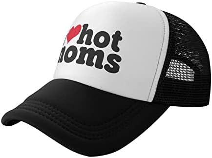 I Heart Hot Hot Moms Moms Chatcher Hat, прилагодлива капа на мрежа, Unisex Baseball Hat, погодна за спорт, риболов, патување.