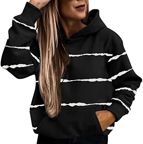 Женски обични дуксери со долги ракави трендовски печати лесен пулвер врвови лабава маичка со џеб 2022 есенска облека