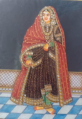 Минијатурно сликарство на кралската дама Раџастани на мермерна плоча