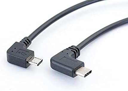 USB Type C до Micro USB кабел, Qaoquda 90 степени USB-C машки до микро USB конвертор на машки адаптер за MacBook Pro, Laptop, Android