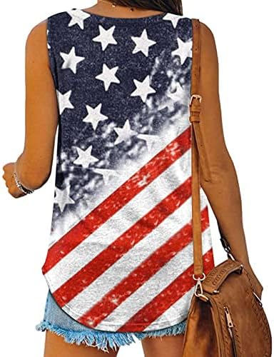 LMSXCT женски резервоар за печатење на американски знамиња на врвови на вратот на вратот без ракави во САД starsвезди ленти патриотска кошула