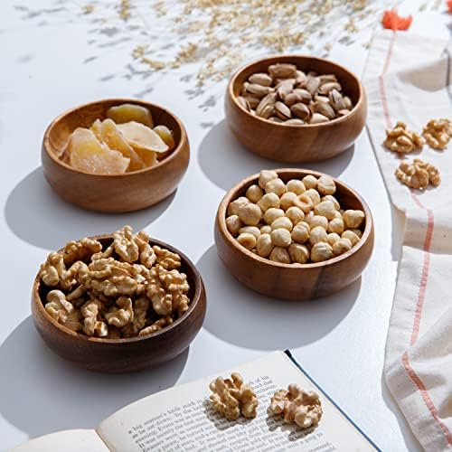 Сет од 4 садови за натопување на багрем Поставете природна и рачно изработена чинија од дрво, идеален за маслинки, ореви и мали закуски