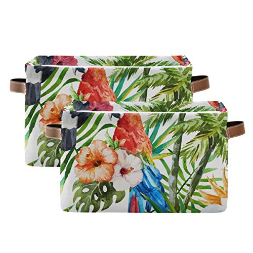 Правоаголна корпа за складирање тропски цветни птици платно ткаенина со рачки - преклопна корпа за подароци за склопување на декор