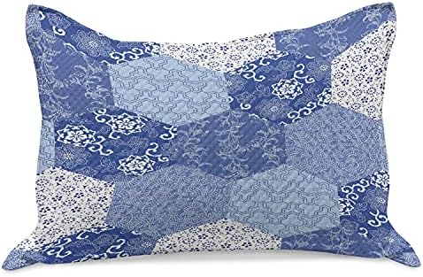Необичен јапонски плетен ватенка перница, антички крпеница уметност цветна шема геометриска шестоаголна рачно изработена, стандардна
