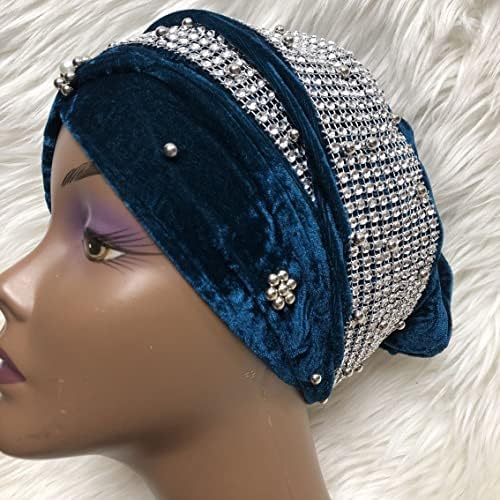 Msbric Velvet Turban Cap Headtie Turban со камења Cap Women Cap For African Chats Nigerian Turban Gele Auto Gele - 1PC боја 4579