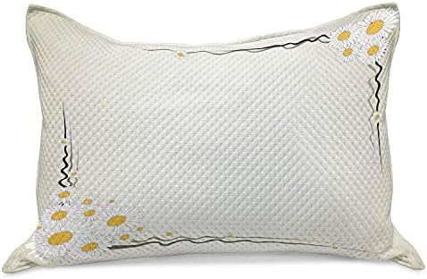 Lunarable daisy плетена ватенка перница, печатење на гроздобер распоред со графичко толкување на цветен дизајн на рамки, стандарден
