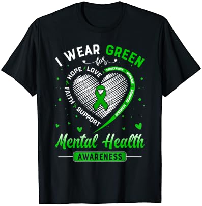 Срце, носам зелено за месечно здравје на месечното здравје месец маица