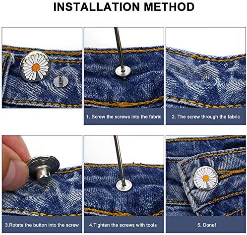 5 стилови копчиња за замена на фармерки, 15 комплети 17мм без ширење на ноктите отстранливи метални фармерки за замена за замена на
