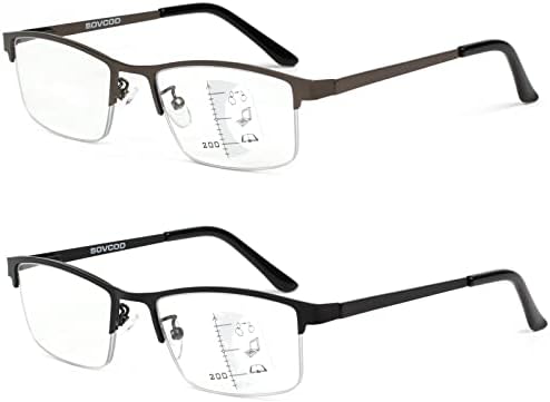 СОВКОД 2 Пакет Прогресивни Мултифокални Очила За Читање Мажи Мултифокус Сино Светло Компјутерски Читач Метални Очила Со Половина