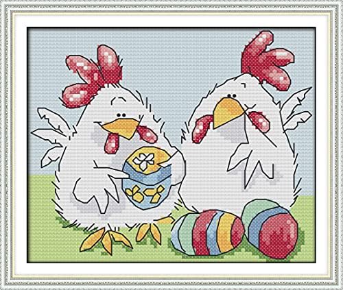 Комплети за вкрстени бод, печат, сопствени 4b Велигденско јајце пилешко печатена шема 11CT 9.8x8.3 инчи комплет за вез за DIY