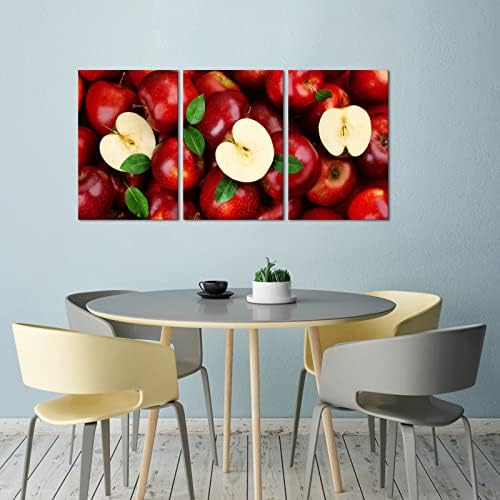 Нахичен wallид 3 парчиња црвено јаболко слика wallидна уметност свежо овошје, печатење на плака за храна плака