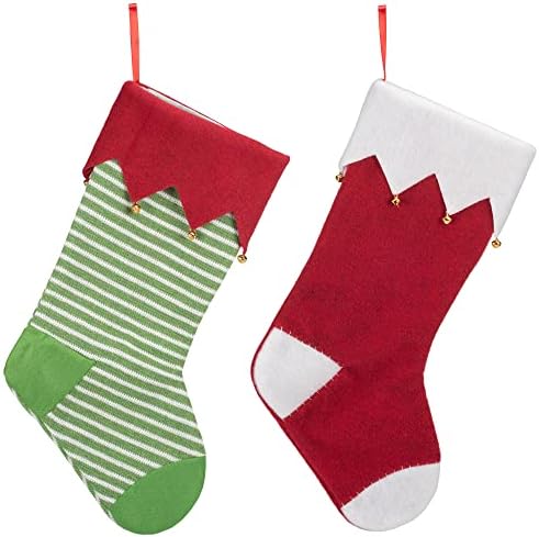 Чорапи на Елф Транппак со bellвонари со црвена зелена ткаенина одмори од 2 сет од 2