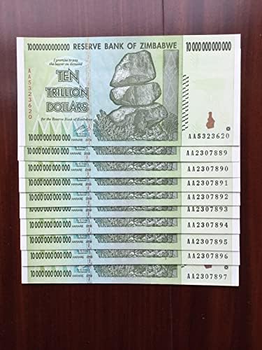 2008 година - Зимбабве 10 парчиња x 10 трилиони хартија нециркулирани, вкупно 10 парчиња
