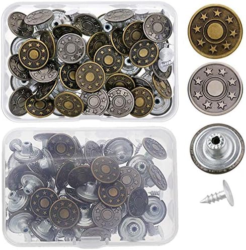 Jeatha 40 сетови 17мм копчиња со фармерки метални копчиња за притискање со занити и замена на кутии за складирање за кожна занаетчиска