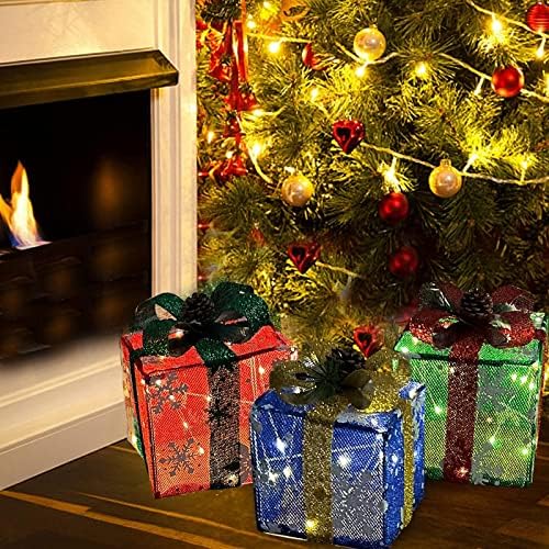Божиќна блескава декорација кутија за подароци украс со лак Божиќно осветлување кутија отворено светло осветлување Божиќна кутија отворено подароци