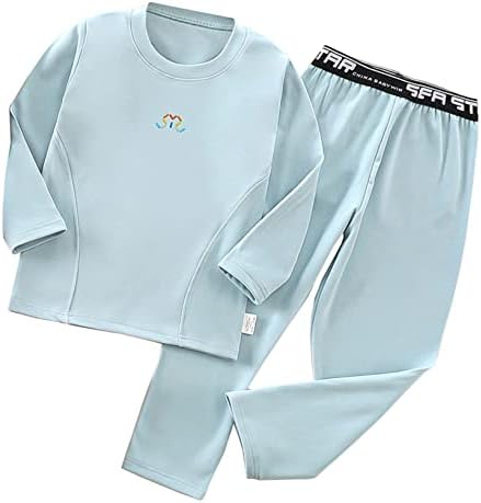 KAERM Kids Girls Boys 2piece Топла термичка долна облека Поставете долги ракави тркалезни маици со еластични хеланки на половината.