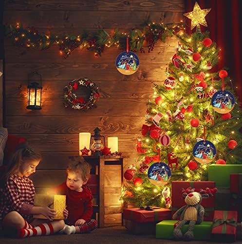 Арогелд Среќен Божиќен украс 2021 Сцена на природен керамички христијански украси 3 инчи порцелан за семејни пријатели Невестински туш