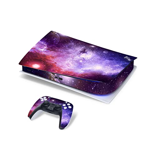 PS5 Purple Galaxy кожа за конзола PlayStation 5 и 2 контролори, вселенска кожа винил 3М налепници за целосна обвивка за обвивка