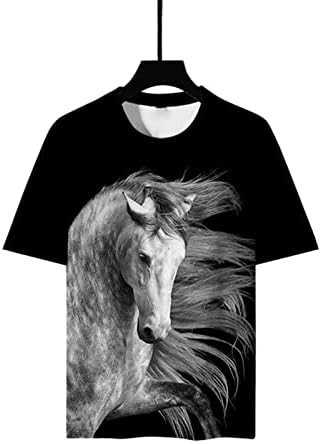 Менс стилски 3Д печатени коњски графички маички хипстер со долги ракави за мажи за мажите на врвот на пулвер на мускулите на вратот, врвот