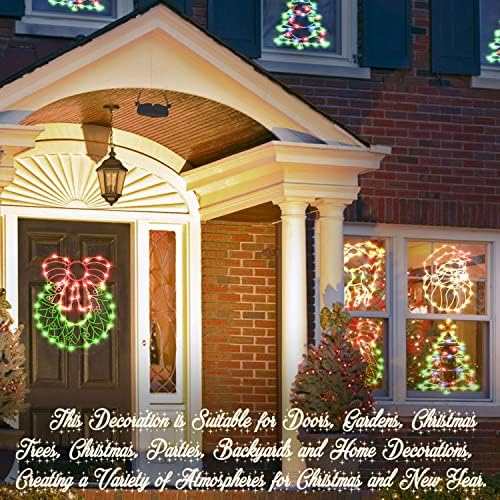Декорации за силуети за божиќни прозорец од 16 инчи, 4 пакувања водоотпорни прозорец што висат светла Елк, новогодишна елка, Дедо Мраз,
