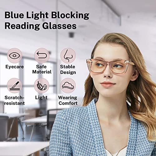 H.Y Aravoe 4 пакуваат очила за читање на сина светлина во стилот на опра за жени, преголеми големи компјутерски читатели за жени