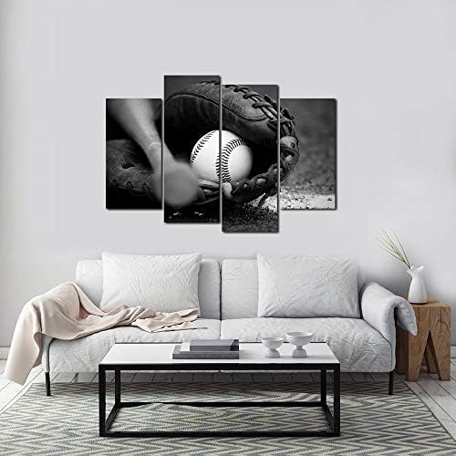 Homeoart Бејзбол wallидна уметност Спортски тематски слики со слики ПАНВИ ПРОДЕНТИ момчиња декорација на спална соба црно -бело истегнување