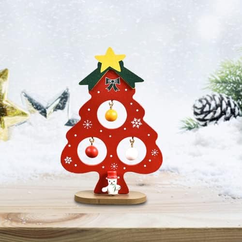 ЈАРОЦИЕ Дрвена таблета новогодишна елка со Star Treetop, со 3 DIY висат Божиќни топки, погодни за декорација на десктоп дома, за вашите пријатели,