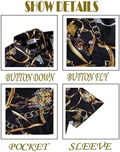 ФОХЕМР Менс луксузна облека постави црни златни кошули и шорцеви 2 парчиња ланец за печатење сет барокно копче надолу со капи со