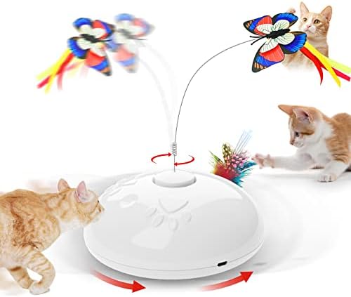Играчка за мачки, надградена интерактивна за мачки во затворен простор ， 3 во 1 подвижна играчка со мачки со пеперутка, пердув, LED светло,
