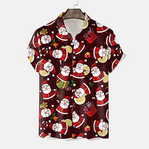 Божиќно копче за мажи во ДСОДАН, кратки кошули Краток ракав Смешна графичка хавајска кошула Божиќ Нова забава за куглање кошули за