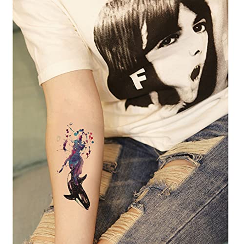 5 парчиња налепници за тетоважи со тетоважа со акварел кит налепници за тетоважи на делфин starвезда водоотпорна трајна