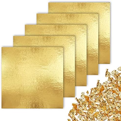 ЦЗ Продавница✮ ✮ - Златен Лист / 5.5 х 5.5 | 100 Парчиња | Бакарна Фолија Листови со метална Текстура - Златен Позлата Материјал