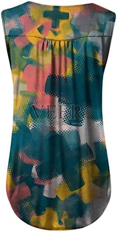 Женски врвови на резервоарот без ракави 2023 летни маици со цврсти градиенти Хенли маици облечени обични скриени блуза за стомакот