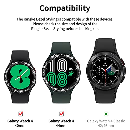 AISPORTS компатибилен за Samsung Galaxy Watch 4 40mm Bezel Ring Crystal Bling Glitter Diamond Bezel Loop Loop Leadive Cover Не'рѓосувачки
