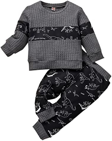 Новородено бебе момче облеки во диносаурус пулвер џемпери за еластични половини салон панталони за облека за спортска облека