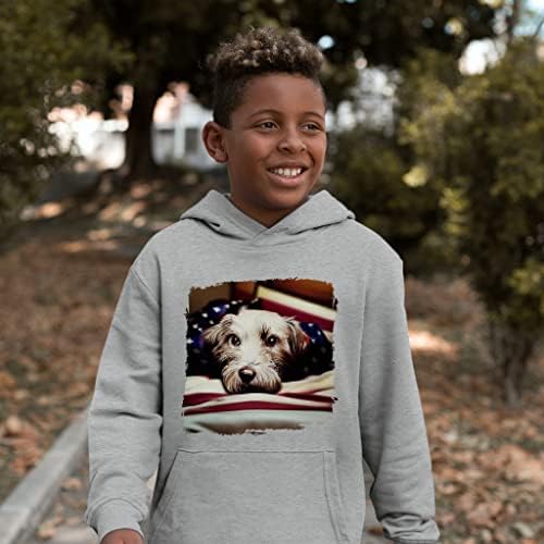 Кучиња печати детски сунѓерско руно худи - териерска детска худи - знаме на САД Худи за деца
