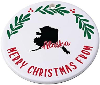 Божиќен украс на Чајан Алјаска, украс за новогодишна елка за Божиќ домашен декор двострана керамичка украс Божиќ што висат украси пријатели,